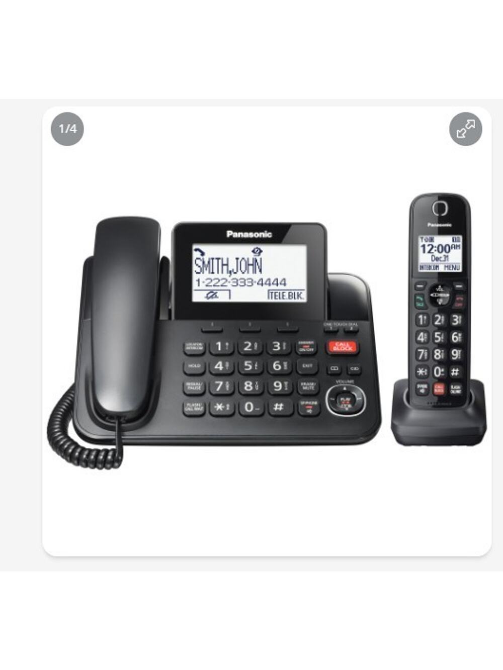 NEW Panasonic KX-TGF850B Corded Cordless Phone Call Block Answering System Black